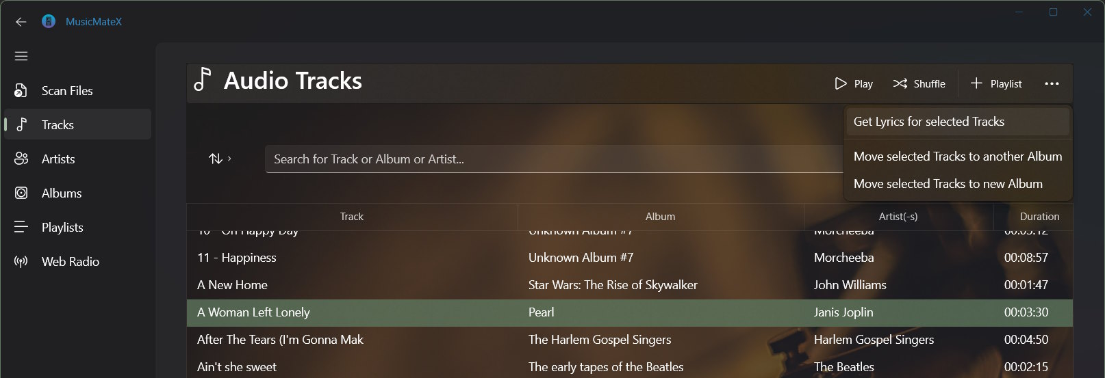 audio track page - get song lyrics command